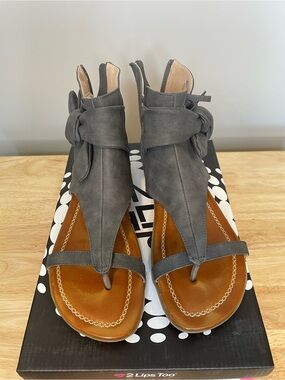 2 Lips Too Slate Grey T-Strap Ankle Wrap Sandals
